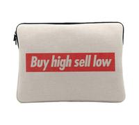Housse Ordinateur et Tablette Aspect Lin - Buy High Sell Low Red Crypto Currency Trading Blockchain Finance Business Bitcoin Humour Meme - 12-13 Pouces Pochette de Protection PC Portable Imprimé en