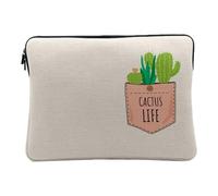 Housse Ordinateur et Tablette Aspect Lin - Cactus Life Poche Surprise Illustration Dessin - 12-13 Pouces Pochette de Protection PC Portable Imprimé en France
