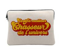 Housse Ordinateur et Tablette Aspect Lin - Certifié Meilleur Chasseur de l'univers Chasse Gibier Nature - 14-15 Pouces Pochette de Protection PC Portable Imprimé en France