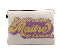 Housse Ordinateur et Tablette Aspect Lin - Certifié Meilleur Maitre de l'univers Enseignant Ecole Primaire - 14-15 Pouces Pochette de Protection PC Portable Imprimé en France