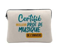 Housse Ordinateur et Tablette Aspect Lin - Certifié Meilleur Prof de Musique de l'univers Instrument Rock Jazz Classique Conservatoire - 12-13 Pouces Pochette Protection PC Portable Imprimé en France