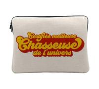 Housse Ordinateur et Tablette Aspect Lin - Certifiée Meilleure Chasseuse de l'univers Chasse Gibier Nature - 12-13 Pouces Pochette de Protection PC Portable Imprimé en France