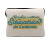 Housse Ordinateur et Tablette Aspect Lin - Certifiée Meilleure Educatrice de l'univers Educateur Spécialisé - 12-13 Pouces Pochette de Protection PC Portable Imprimé en France