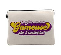 Housse Ordinateur et Tablette Aspect Lin - Certifiée Meilleure Gameuse de l'univers Jeux Vidéo Gamer Retro Gaming PC - 14-15 Pouces Pochette de Protection PC Portable Imprimé en France