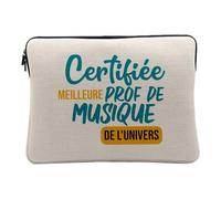 Housse Ordinateur et Tablette Aspect Lin - Certifiée Meilleure Prof de Musique de l'univers Instrument Rock Jazz Classique Conservatoire - 12-13 Pouces Pochette Protection PC Portable Imprimé en