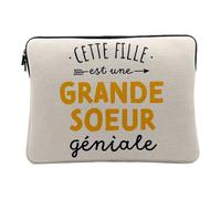 Housse Ordinateur et Tablette Aspect Lin - Cette Fille est Une Grande Soeur Géniale Famille - 10 Pouces Pochette de Protection PC Portable Imprimé en France