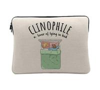 Housse Ordinateur et Tablette Aspect Lin - Clinophile Lazy Sleep Cat Drawing - 14-15 Pouces Pochette de Protection PC Portable Imprimé en France