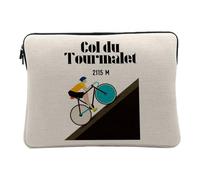 Housse Ordinateur et Tablette Aspect Lin - Col du Tourmalet Vélo France Cyclisme Tour Course Pyrénées - 12-13 Pouces Pochette de Protection PC Portable Imprimé en France