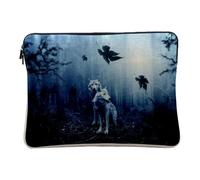Housse Ordinateur et Tablette Aspect Lin - Couple de Loup Foret Sombre Animaux Sauvages Nature - 14-15 Pouces Pochette de Protection PC Portable Imprimé en France