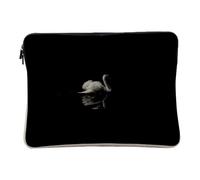 Housse Ordinateur et Tablette Aspect Lin - Cygne Blanc sur Fond Noir se reflete dans l'eau d'un Lac - 14-15 Pouces Pochette de Protection PC Portable Imprimé en France