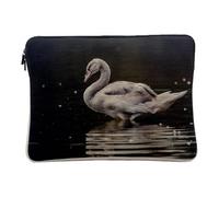 Housse Ordinateur et Tablette Aspect Lin - Cygne se reflete dans l'eau Noire du Lac Vie Sauvage - 14-15 Pouces Pochette de Protection PC Portable Imprimé en France