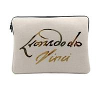 Housse Ordinateur et Tablette Aspect Lin - Da Vinci Signature Peintre Célèbre Artiste Renaissance Dessin Architecture Sculpture - 14-15 Pouces Pochette de Protection PC Portable Imprimé en France