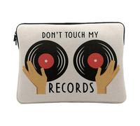Housse Ordinateur et Tablette Aspect Lin - Don't Touch My Records Music DJ Vintage Vinyl - 14-15 Pouces Pochette de Protection PC Portable Imprimé en France