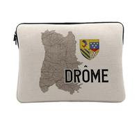 Housse Ordinateur et Tablette Aspect Lin - Drome 26 Département Valence Carte Ancienne Rhone Alpes - 14-15 Pouces Pochette de Protection PC Portable Imprimé en France