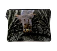 Housse Ordinateur et Tablette Aspect Lin - Écureuil Roux Mange Une Noisette sur Un Tronc - 14-15 Pouces Pochette de Protection PC Portable Imprimé en France