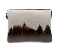 Housse Ordinateur et Tablette Aspect Lin - Envol d'oiseaux sur Une Forêt de Pins Nature Sauvage - 12-13 Pouces Pochette de Protection PC Portable Imprimé en France