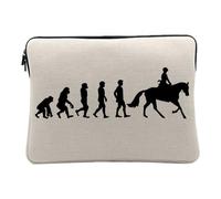 Housse Ordinateur et Tablette Aspect Lin - Evolution Equitation Cheval Cavalier Poney - 10 Pouces Pochette de Protection PC Portable Imprimé en France