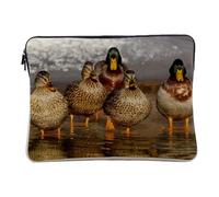 Housse Ordinateur et Tablette Aspect Lin - Famille Canard Sauvage Canetons Marche dans l'eau Nature - 12-13 Pouces Pochette de Protection PC Portable Imprimé en France