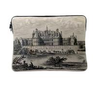 Housse Ordinateur et Tablette Aspect Lin - Gravure Ancienne Chateau de Chambord Renaissance France - 14-15 Pouces Pochette de Protection PC Portable Imprimé en France