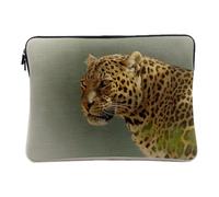 Housse Ordinateur et Tablette Aspect Lin - Gros Plan de Leopard a l'Affut Vie Sauvage Animal - 12-13 Pouces Pochette de Protection PC Portable Imprimé en France