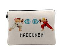 Housse Ordinateur et Tablette Aspect Lin - Hadouken Pixel Art Jeux Vidéo Retro Video Game Combat 8 Bits - 14-15 Pouces Pochette de Protection PC Portable Imprimé en France