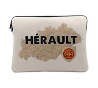 Housse Ordinateur et Tablette Aspect Lin - Hérault 34 Département Montpellier Carte Ancienne Occitanie - 14-15 Pouces Pochette de Protection PC Portable Imprimé en France