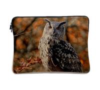 Housse Ordinateur et Tablette Aspect Lin - Hibou sur Une Branche en Automne Foret Animal Sauvage - 14-15 Pouces Pochette de Protection PC Portable Imprimé en France