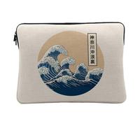 Housse Ordinateur et Tablette Aspect Lin - Hokusai Grandes Vagues Japon Asie Culture Mer - 14-15 Pouces Pochette de Protection PC Portable Imprimé en France