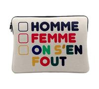 Housse Ordinateur et Tablette Aspect Lin - Homme Femme on s'en Fout LGBTQ+ Trans Non-Binaire - 10 Pouces Pochette de Protection PC Portable Imprimé en France