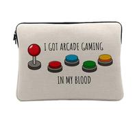 Housse Ordinateur et Tablette Aspect Lin - I got Arcade Gaming in My Blood Jeux Video Retro Gaming Borne Arcade 80's - 14-15 Pouces Pochette de Protection PC Portable Imprimé en France