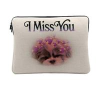 Housse Ordinateur et Tablette Aspect Lin - I Miss You Petit Chien Collage Vintage Illustration Art Humour Mignon - 10 Pouces Pochette de Protection PC Portable Imprimé en France