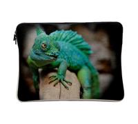 Housse Ordinateur et Tablette Aspect Lin - Iguane Vert Reptile Animal Exotique Sauvage Photo Nature - 12-13 Pouces Pochette de Protection PC Portable Imprimé en France