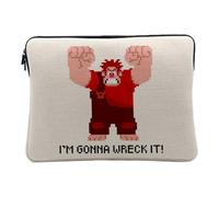 Housse Ordinateur et Tablette Aspect Lin - I'm Gonna Wreck It! Personnage Jeux Vidéo Ralph 8 Bits Arcade Retro Gaming - 12-13 Pouces Pochette de Protection PC Portable Imprimé en France
