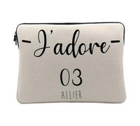 Housse Ordinateur et Tablette Aspect Lin - J'adore 03 Allier Departement France Region - 14-15 Pouces Pochette de Protection PC Portable Imprimé en France