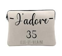 Housse Ordinateur et Tablette Aspect Lin - J'adore 35 Ille Et Vilaine Departement France Region Rennes - 14-15 Pouces Pochette de Protection PC Portable Imprimé en France