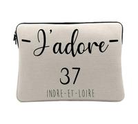 Housse Ordinateur et Tablette Aspect Lin - J'adore 37 Indre Et Loire Departement France Region Tours - 14-15 Pouces Pochette de Protection PC Portable Imprimé en France