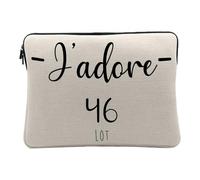 Housse Ordinateur et Tablette Aspect Lin - J'adore 46 Lot Departement France Region Cahors - 12-13 Pouces Pochette de Protection PC Portable Imprimé en France
