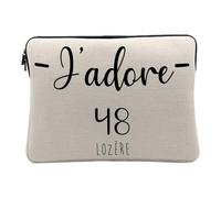 Housse Ordinateur et Tablette Aspect Lin - J'adore 48 Lozere Departement France Region Mende - 14-15 Pouces Pochette de Protection PC Portable Imprimé en France