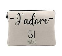 Housse Ordinateur et Tablette Aspect Lin - J'adore 51 Marne Departement France Region Chalons en Champagne - 12-13 Pouces Pochette de Protection PC Portable Imprimé en France