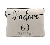 Housse Ordinateur et Tablette Aspect Lin - J'adore 63 PUY De Dome Departement France Region Clermont Ferrand - 12-13 Pouces Pochette de Protection PC Portable Imprimé en France