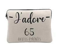 Housse Ordinateur et Tablette Aspect Lin - J'adore 65 Hautes Pyrenees Departement France Region Tarbes - 12-13 Pouces Pochette de Protection PC Portable Imprimé en France