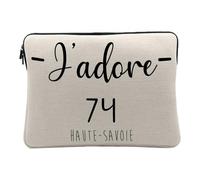 Housse Ordinateur et Tablette Aspect Lin - J'adore 74 Haute Savoie Departement France Region Annecy - 12-13 Pouces Pochette de Protection PC Portable Imprimé en France