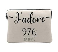 Housse Ordinateur et Tablette Aspect Lin - J'adore 976 Mayotte Departement France Region - 12-13 Pouces Pochette de Protection PC Portable Imprimé en France