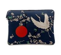 Housse Ordinateur et Tablette Aspect Lin - Japon Grue Estampe Rouge Illustration Traditionel - 12-13 Pouces Pochette de Protection PC Portable Imprimé en France