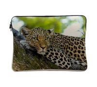 Housse Ordinateur et Tablette Aspect Lin - Jeune Leopard sur Une Branche Vie Sauvage - 14-15 Pouces Pochette de Protection PC Portable Imprimé en France