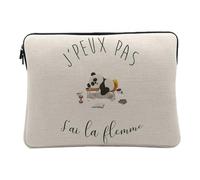 Housse Ordinateur et Tablette Aspect Lin - J'Peux Pas J'Ai La Flemme Humour Dessin Panda Avachi sur Bureau Animaux - 14-15 Pouces Pochette de Protection PC Portable Imprimé en France