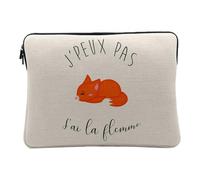 Housse Ordinateur et Tablette Aspect Lin - J'Peux Pas J'Ai La Flemme Humour Dessin Renard Roux Mignon Animaux - 14-15 Pouces Pochette de Protection PC Portable Imprimé en France
