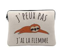 Housse Ordinateur et Tablette Aspect Lin - J'Peux Pas J'Ai la Flemme Paresseux Illustration - 14-15 Pouces Pochette de Protection PC Portable Imprimé en France