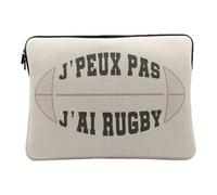 Housse Ordinateur et Tablette Aspect Lin - J'Peux Pas J'Ai Rugby - 14-15 Pouces Pochette de Protection PC Portable Imprimé en France