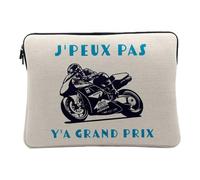 Housse Ordinateur et Tablette Aspect Lin - J'Peux Pas Y'a Grand Prix Moto Course Mécanique GP - 12-13 Pouces Pochette de Protection PC Portable Imprimé en France
